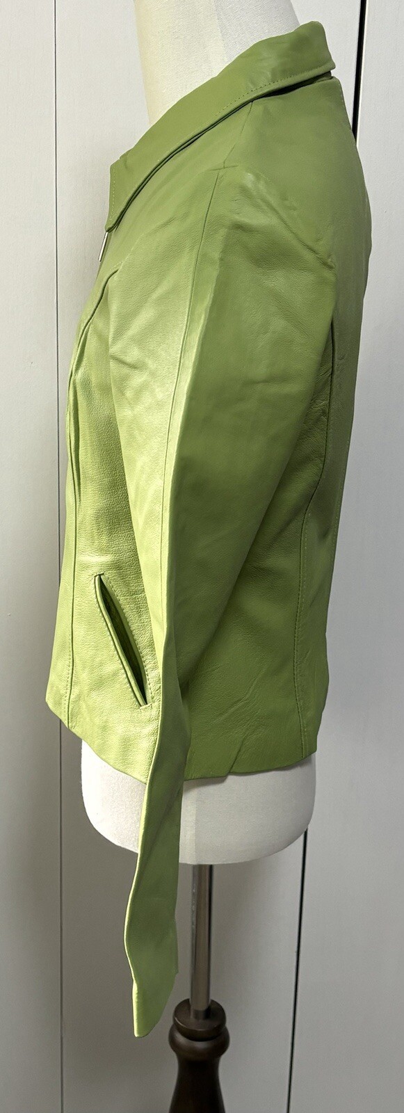 Edge Italian Genuine Leather Jacket Coat Green Large Tailored Italy Fashion New