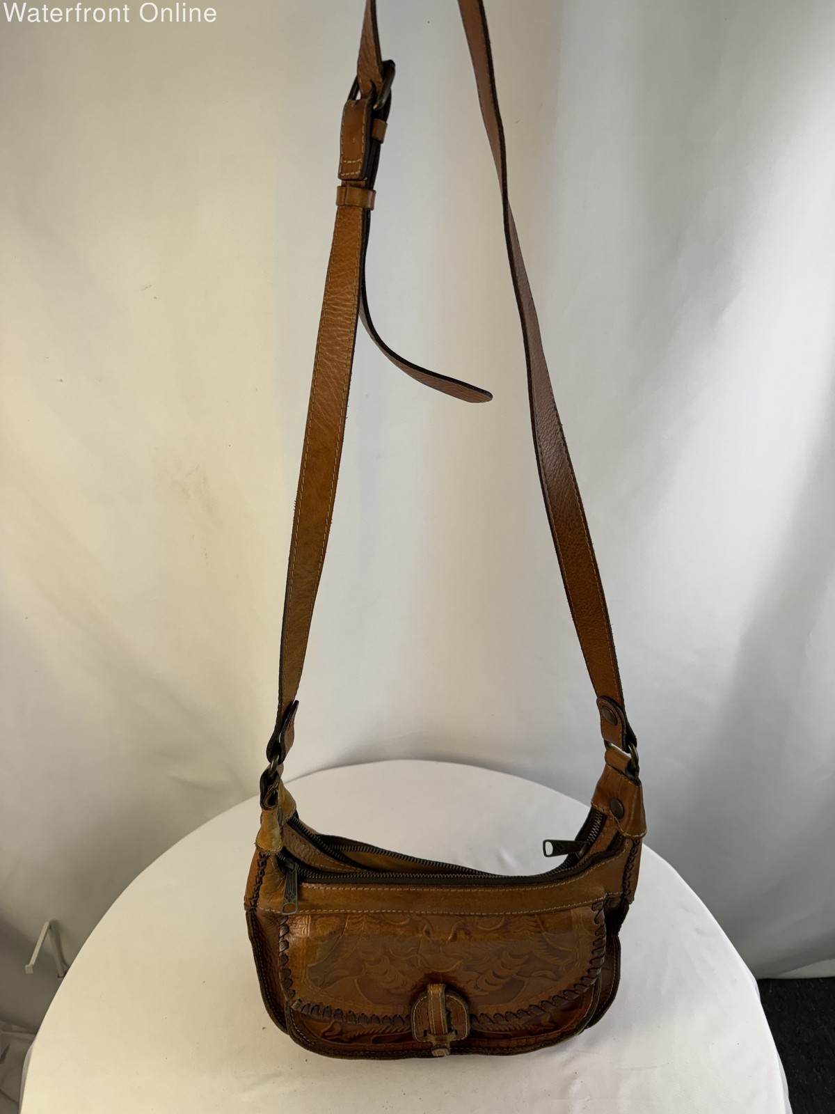 Patricia Nash Camila Italian Tooled Leather Saddle Bag Crossbody