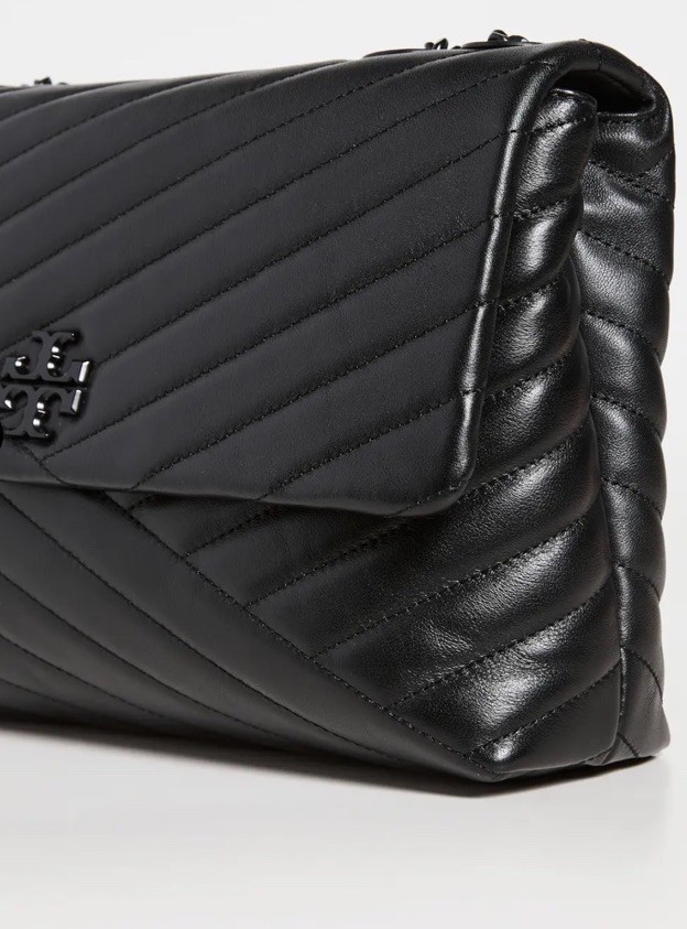 Tory Burch Kira Black Chevron Quilted Leather Chain Strap Shoulder Bag Flap