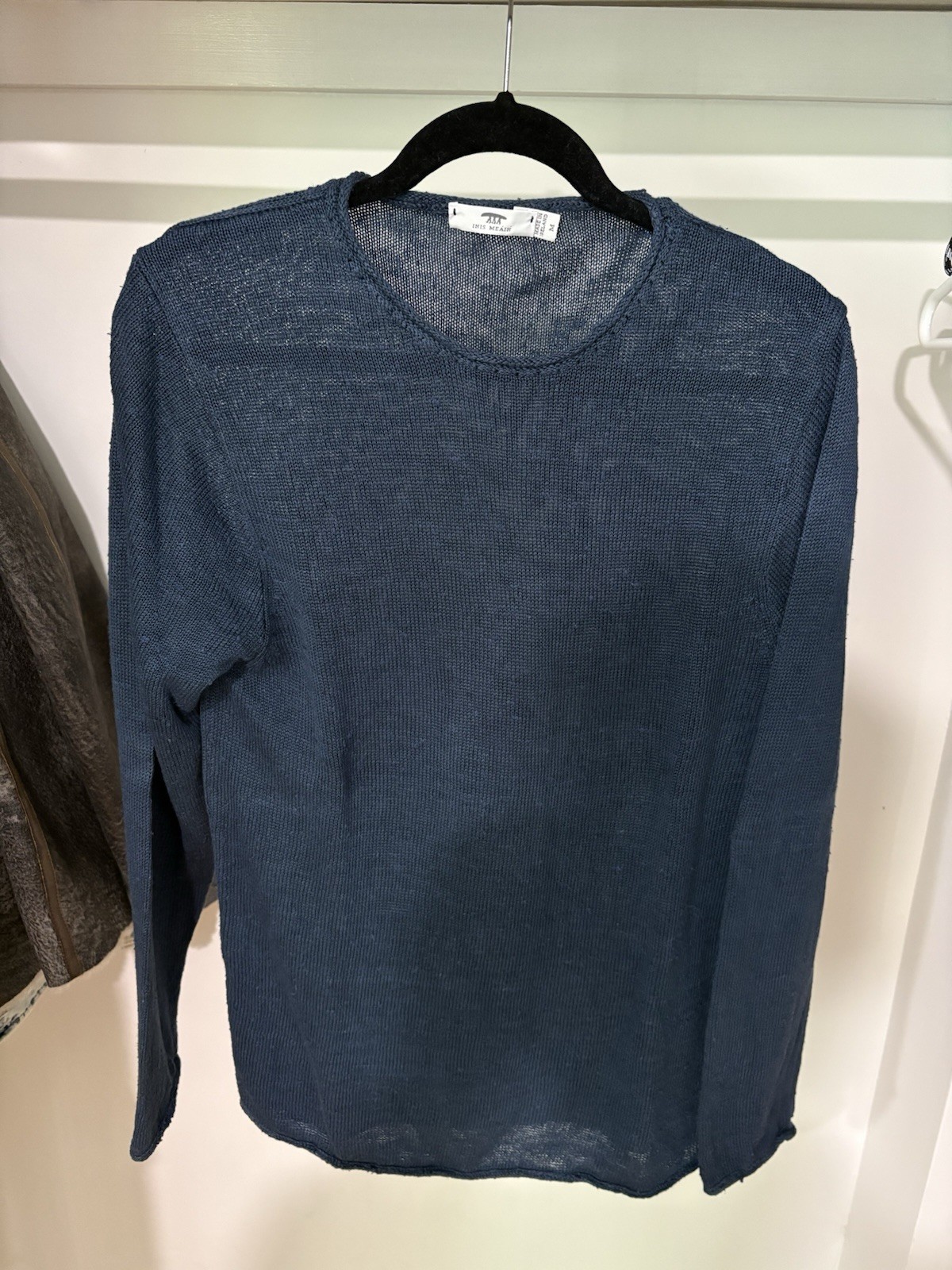 Inis Meain Ireland Linen Silk Knit Sweater Mens M Blue Crewneck Made