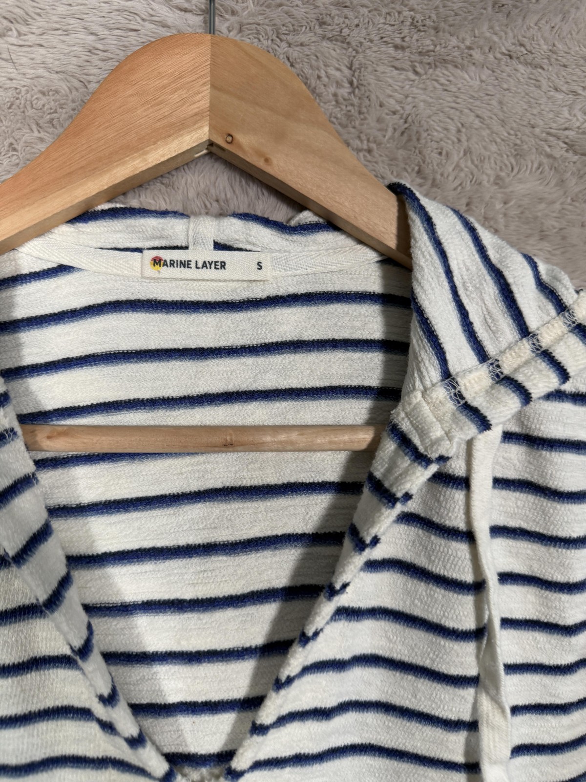 Marine Layer Pullover Hoodie Womens Small White Blue Striped Terry Summer 2022
