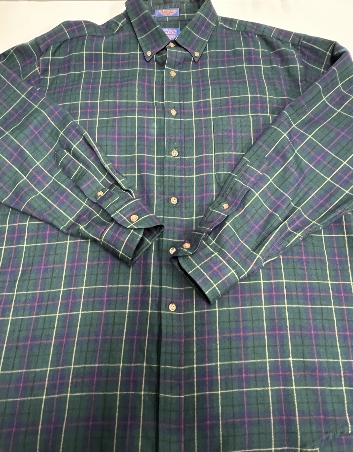 Sir Pendleton Wool Green Blue Tartan Long Sleeve Button Shirt – Extra Large XL