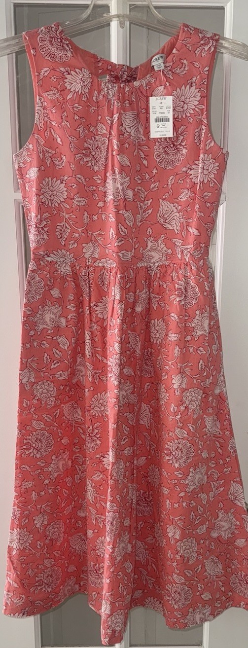 NWT J Crew Tie Neck Midi Dress Women’s Size 00 style: BY537 Vivid Coral RV $128