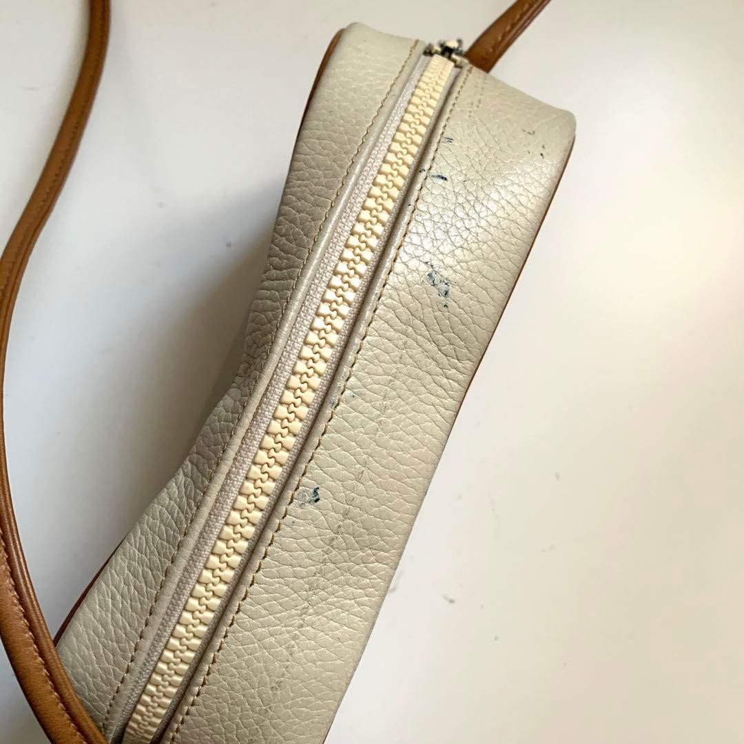 CELINE Vintage Triomphe Leather Shoulder Bag Beige Italy 19cm/7.48in Rare Used