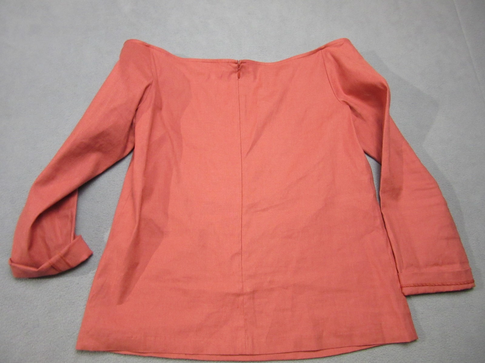 Theory Blouse Womens Medium Pink Coral Stretch Linen Blend 3/4 Sleeve Boat Neck