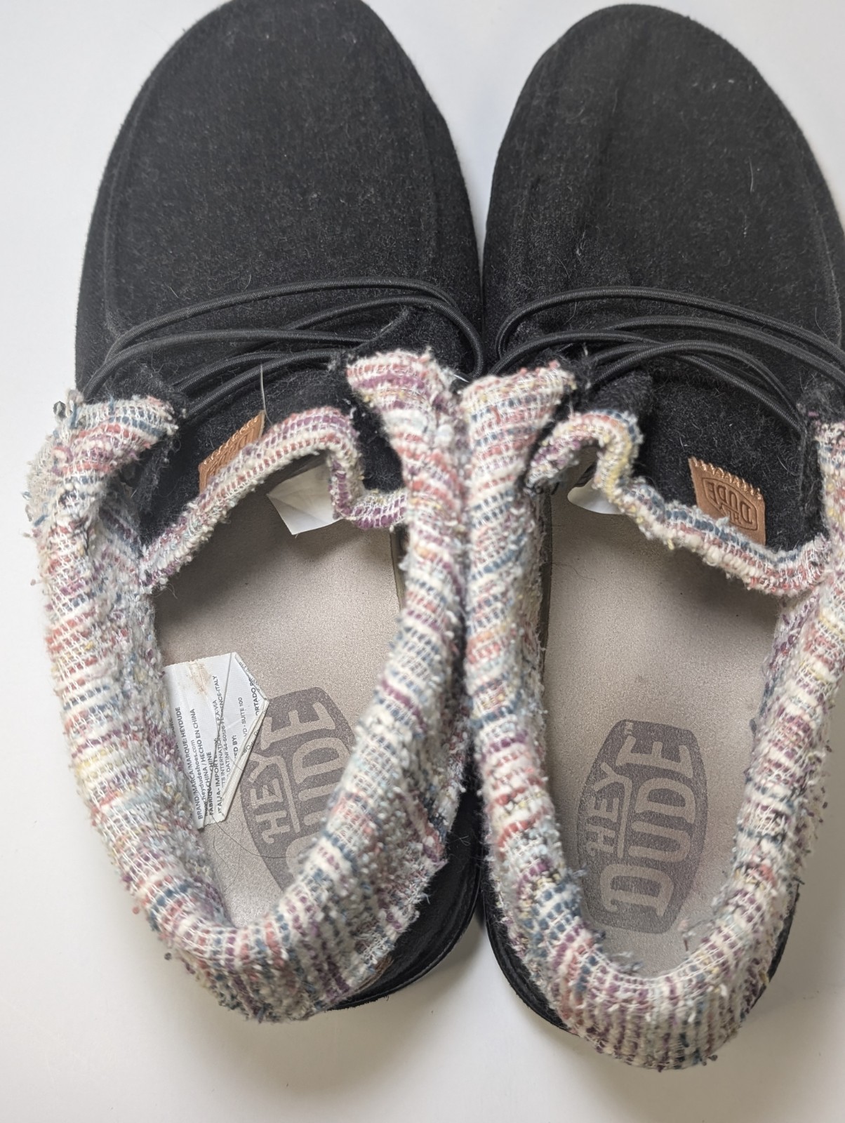 Hey Dude Wendy Fold Wool Black Multi Woven Collar Slip On Loafers Womens Size 10