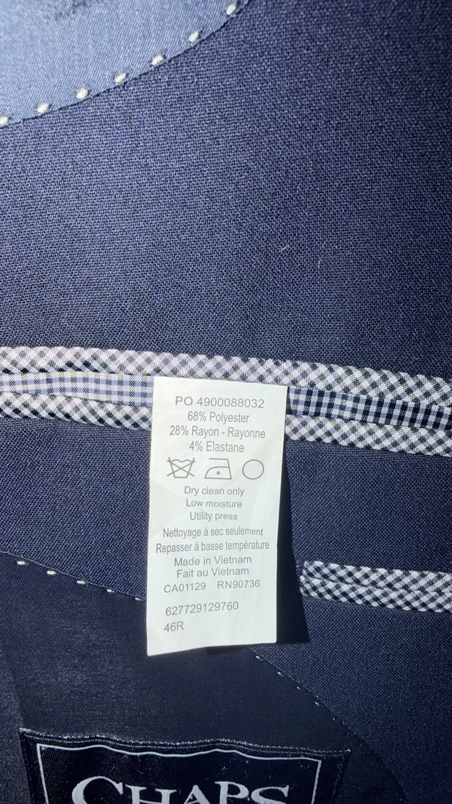 Chaps Men’s 46R Solid Blue 2 Button Blazer Suit Jacket