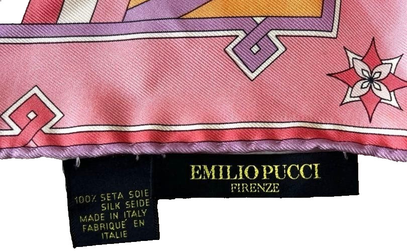 Emilio Pucci Silk Pocket Chief Mini Scarf Pink Orange Geometric Flower 40×41cm