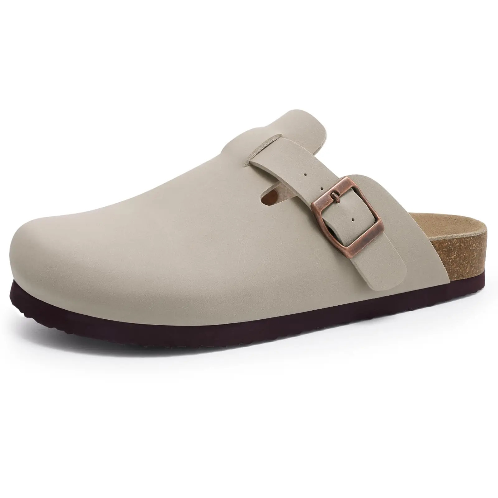Fashion Women’S Suede Mules Slippers Men Clogs Cork Insole Sandals with Arch Sup