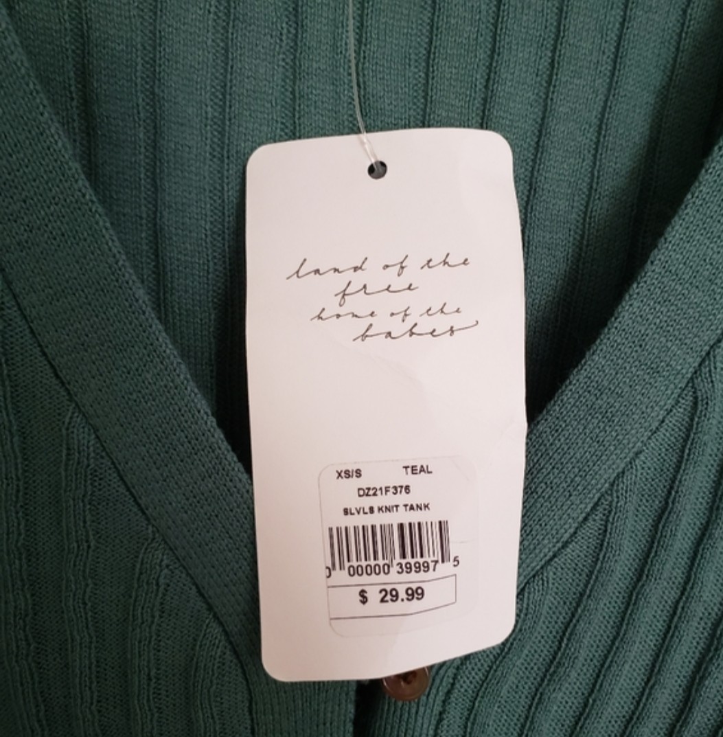 American Threads Teal Ribbed, Knitted Button-Front Crop Top Size XS/S