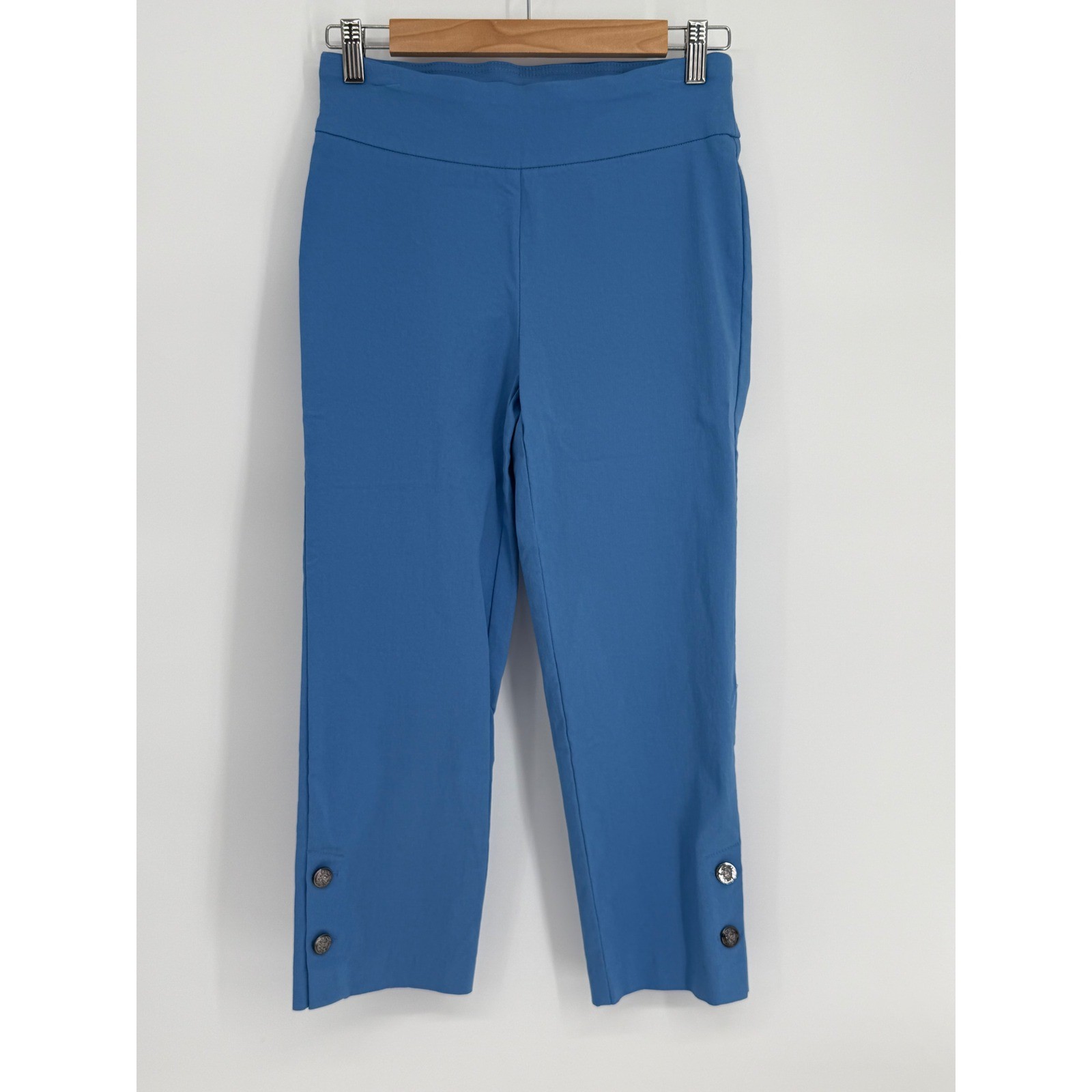 Counterparts Womens Blue Pull On Cropped Capri Pants Button Hem Sz S