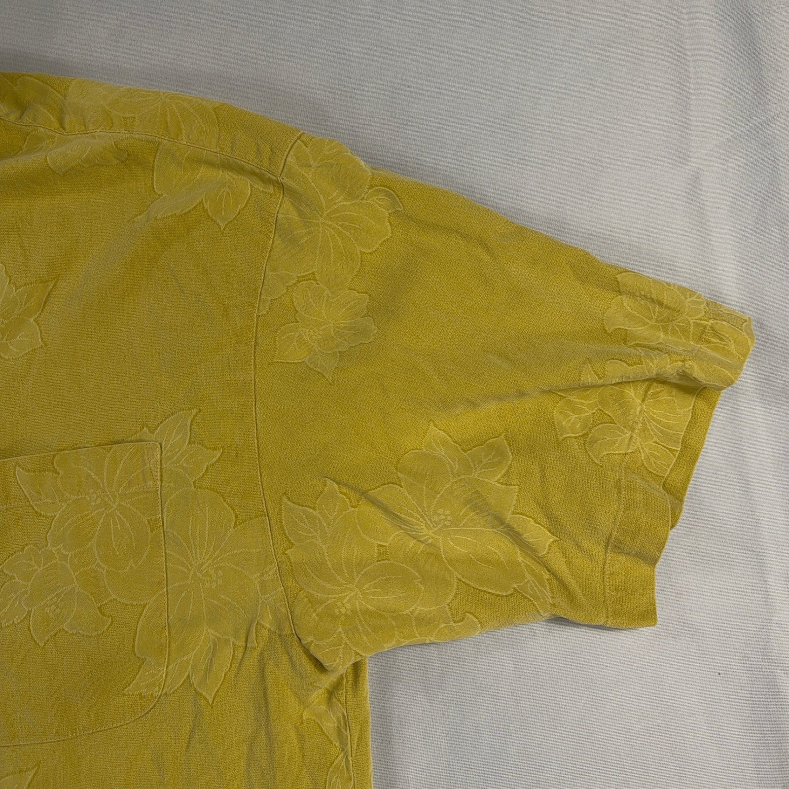 Tommy Bahama Button Down Shirt Tonal Floral Silk Jacquard Yellow Mens XL