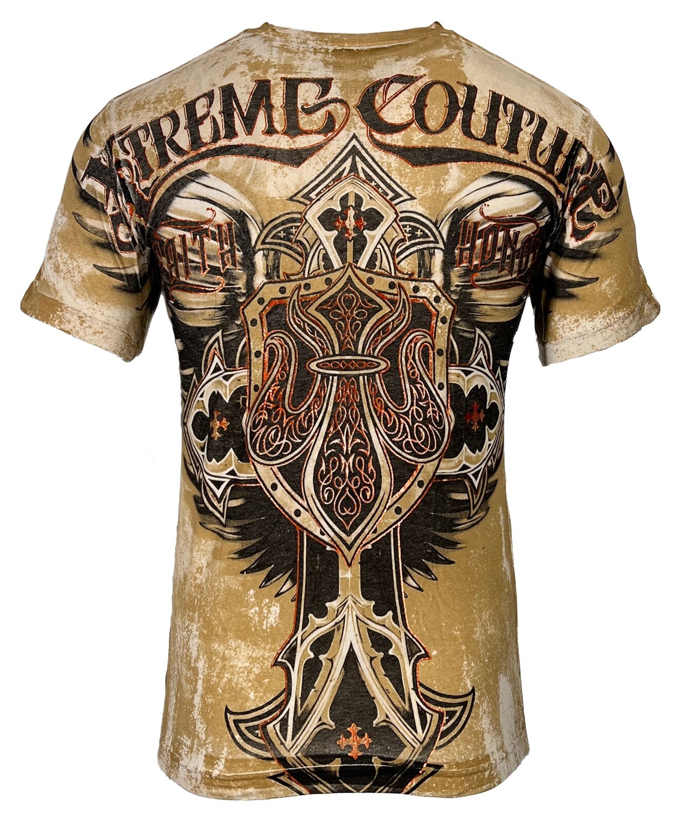 Xtreme Couture Affliction Men’s T-Shirt LOCKDOWN Tan Tattoo Biker S-5XL $40