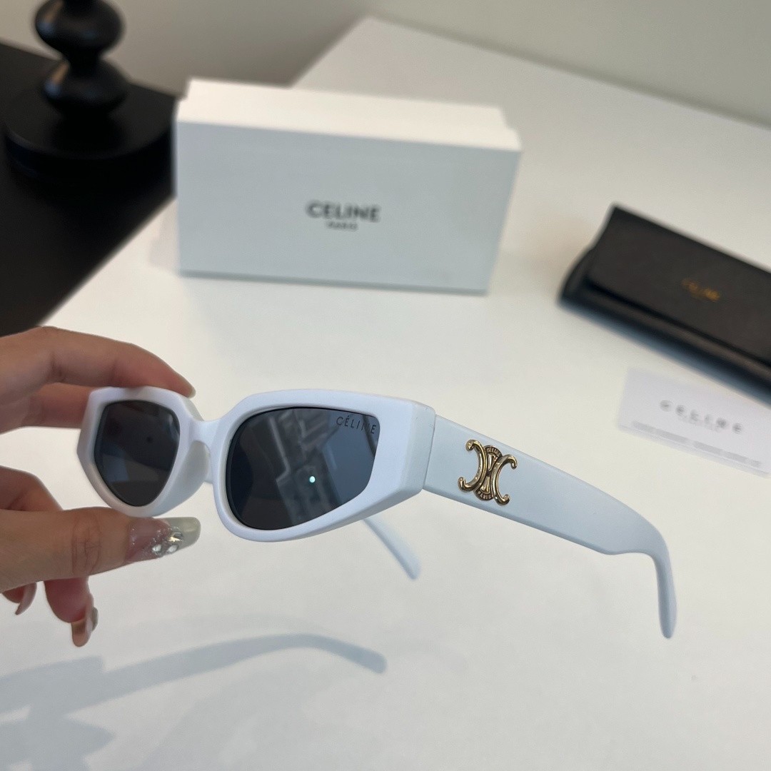 Celine CL40282U Triomphe Sunglasses White Frame Dark Grey Lens Gold Logo Women