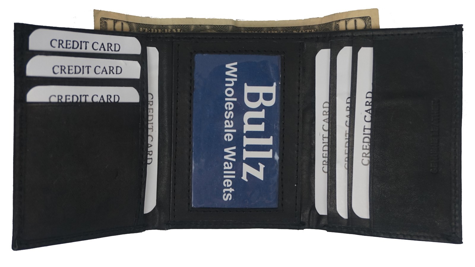 Cowhide Leather Mens Wallets 6 Credit Card, 1 ID Window and Double Bills