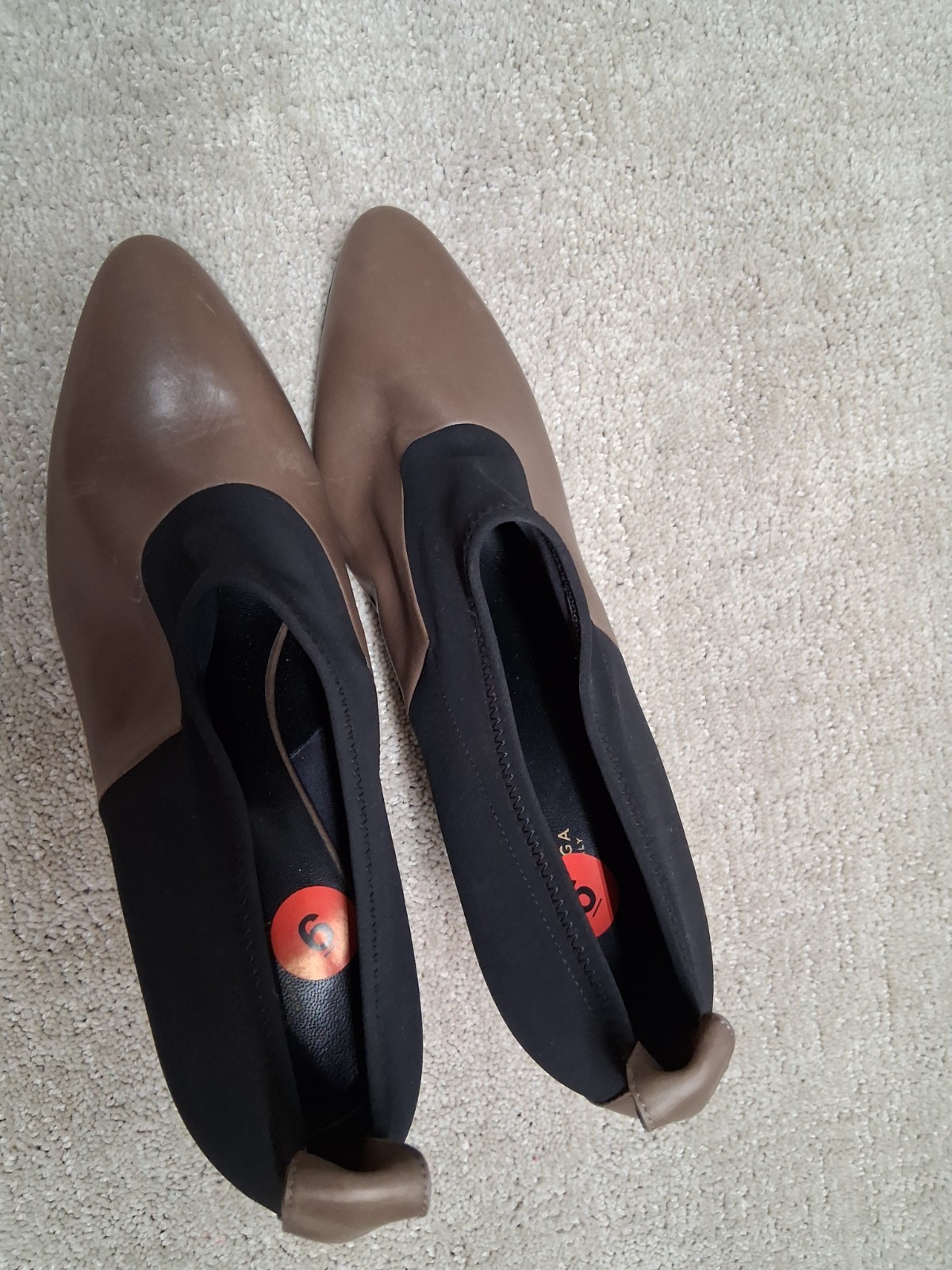 Via Spiga Heels Womens US 11M EUR 38 Tan Leather And Black Fabric ITALY