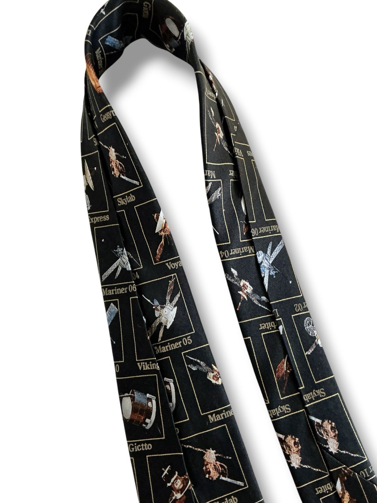 Museum Artifacts Silk Tie Space Toys NASA Black Multicolor Spacecraft Probes