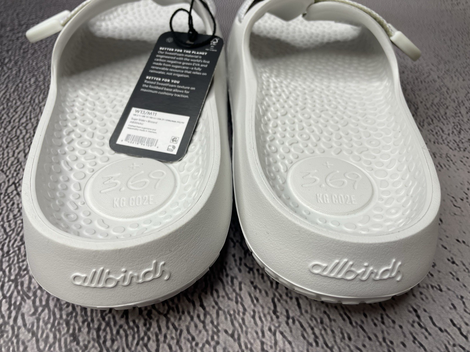 Allbirds Unisex Sugar Sliders Slide Sandals White Eco Friendly Size W 13 M 11