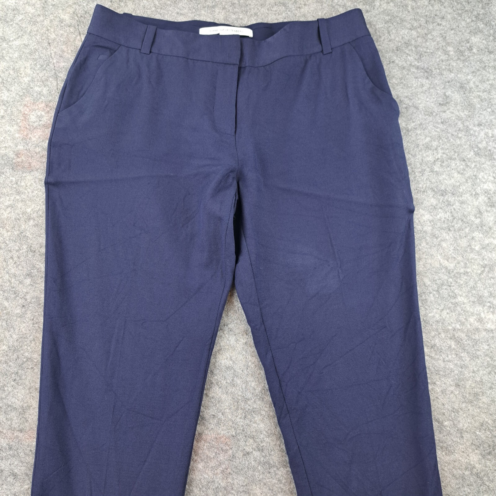 Diane Von Furstenburg Pants Womens Size 6 Blue Linen Crop Ankle Trouser Career