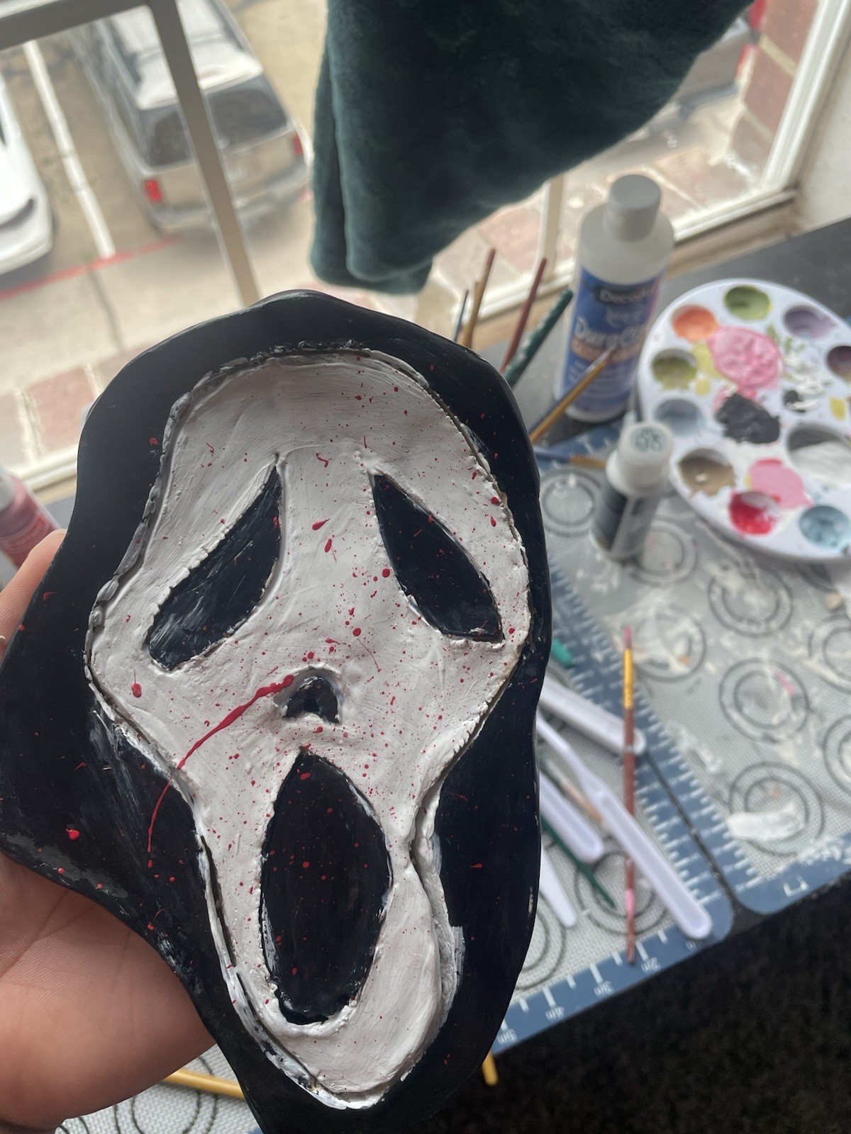 Handmade Scream Ghost Face Hand Painted Full Mask Hooded White/Black One Size