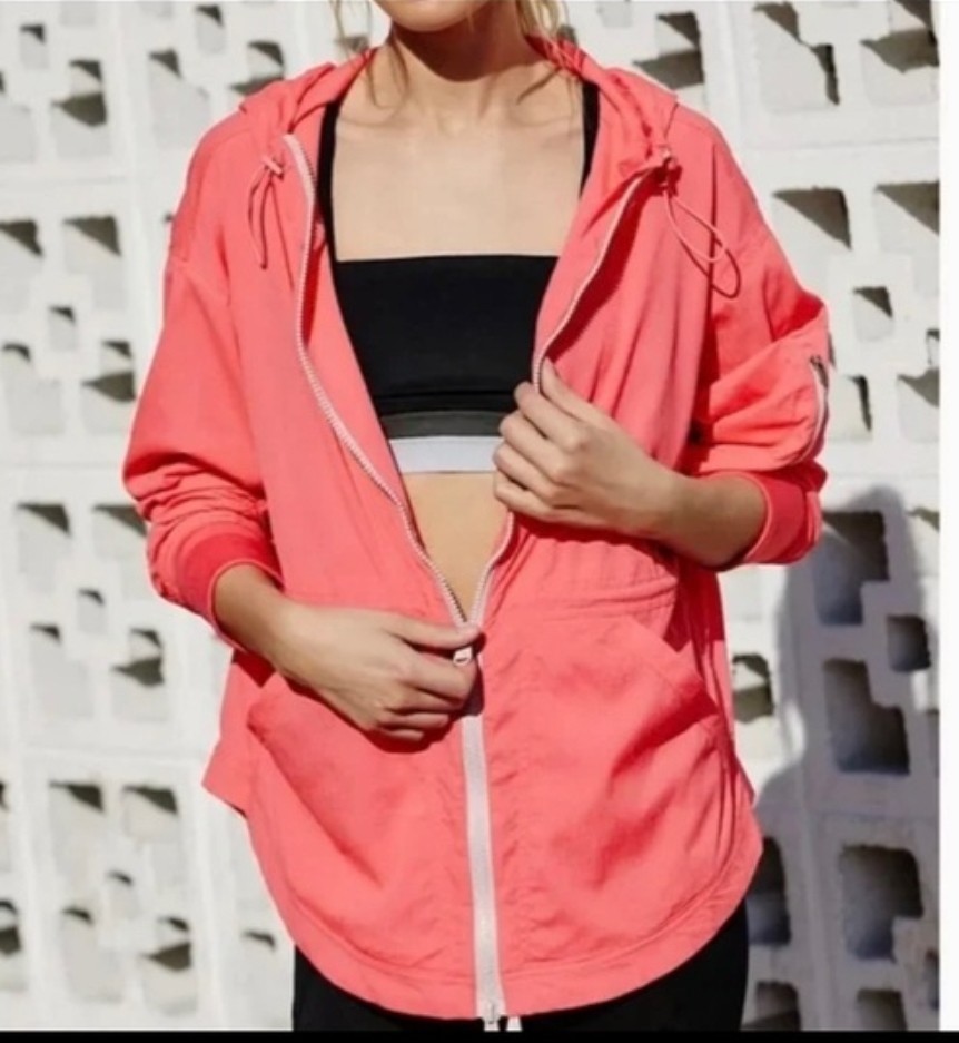 Free People Movement Run Wild Light Jacket (XS) Oversized Neon Pink Vivid Coral