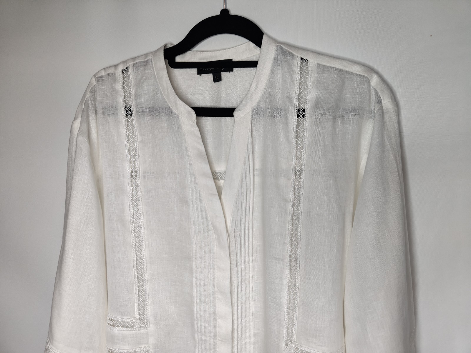 Phase Eight Ada Lace Insert Blouse Size 10 Ivory Linen Lace Oversized Shirt Top