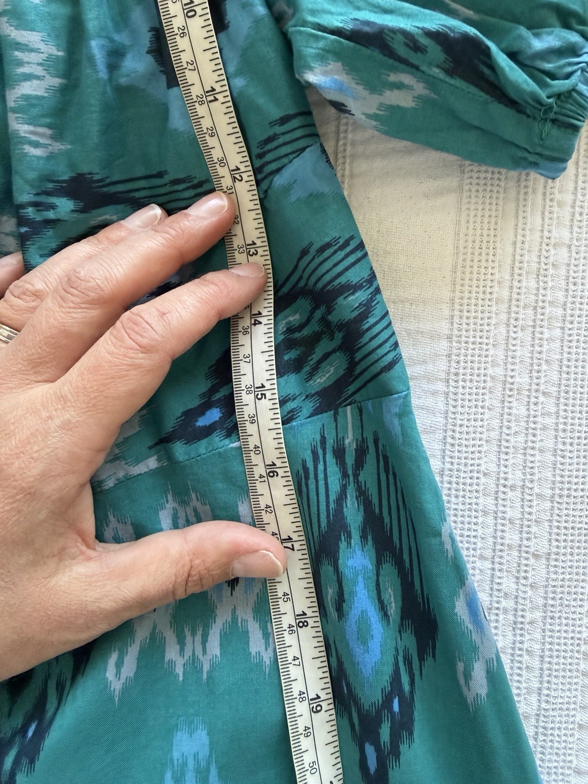 Marks & Spencer Teal Blue Green Puff Sleeve Midi Dress Size 14 Cotton Tiered