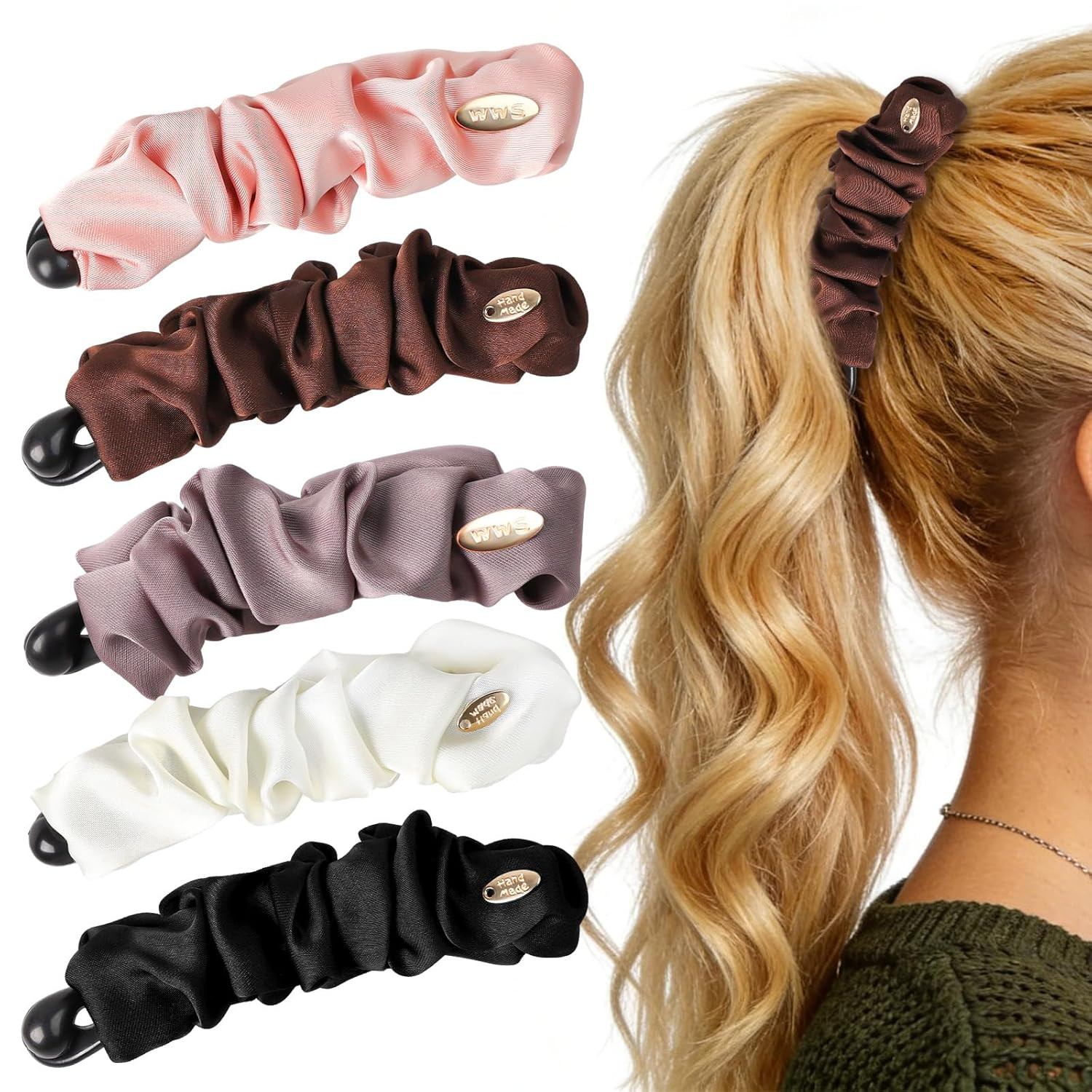 5PCS Satin Banana Hair Clips for Women Thin Hair 4.3 Inch Medium Claw Clips Clas