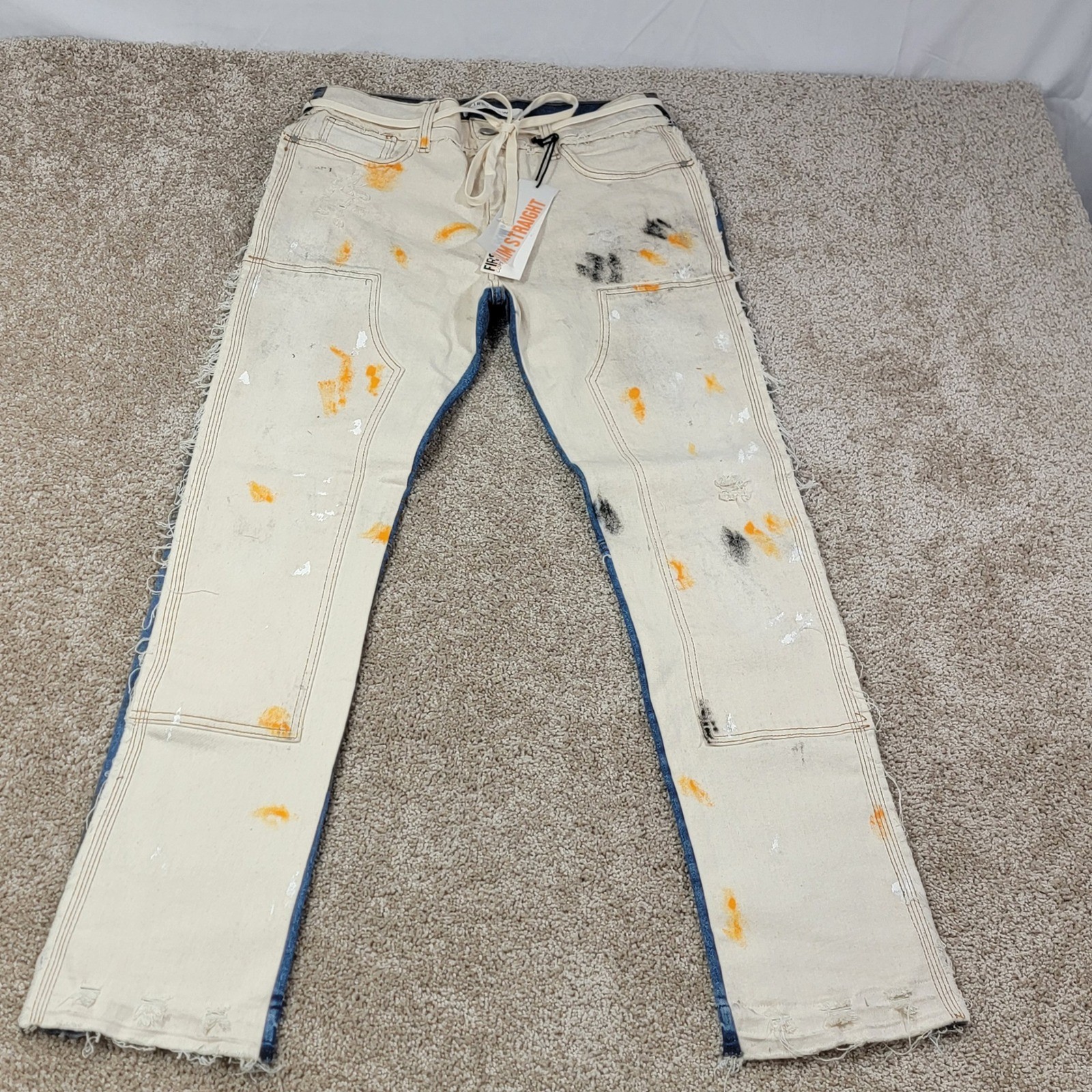 First Row Slim Straight Jeans 32×32 Made In USA American Flag Paint Splatter