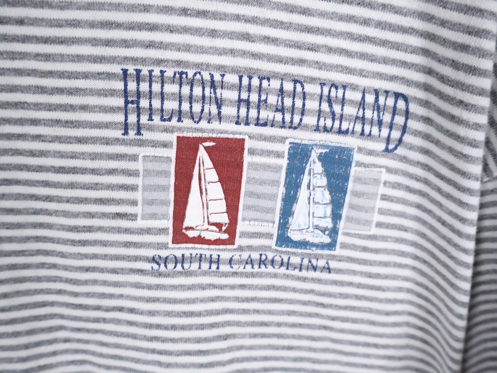 90s Ringer T-Shirt Men’s XL Gray Striped Single Stitch Hilton Head Island Surf