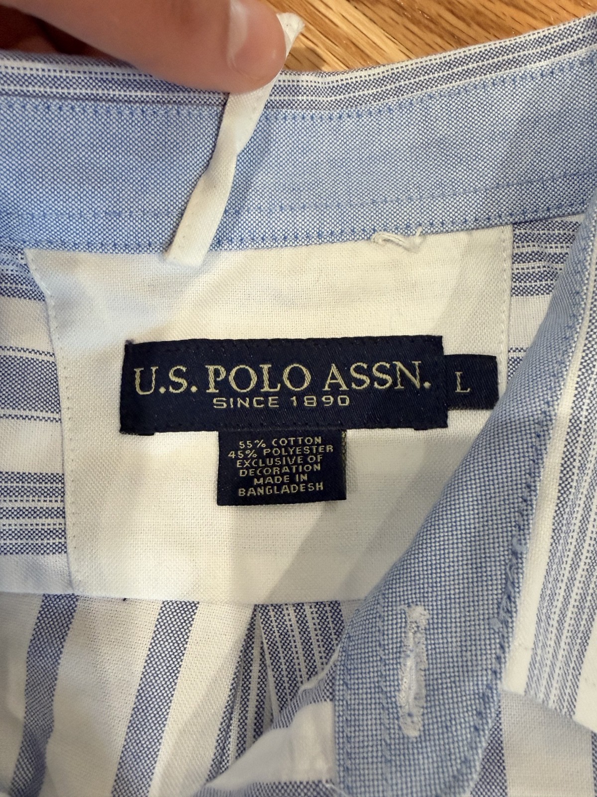 U.S. Polo Assn Shirt Men’s L White Blue Stripe Short Sleeve Pocket Pony