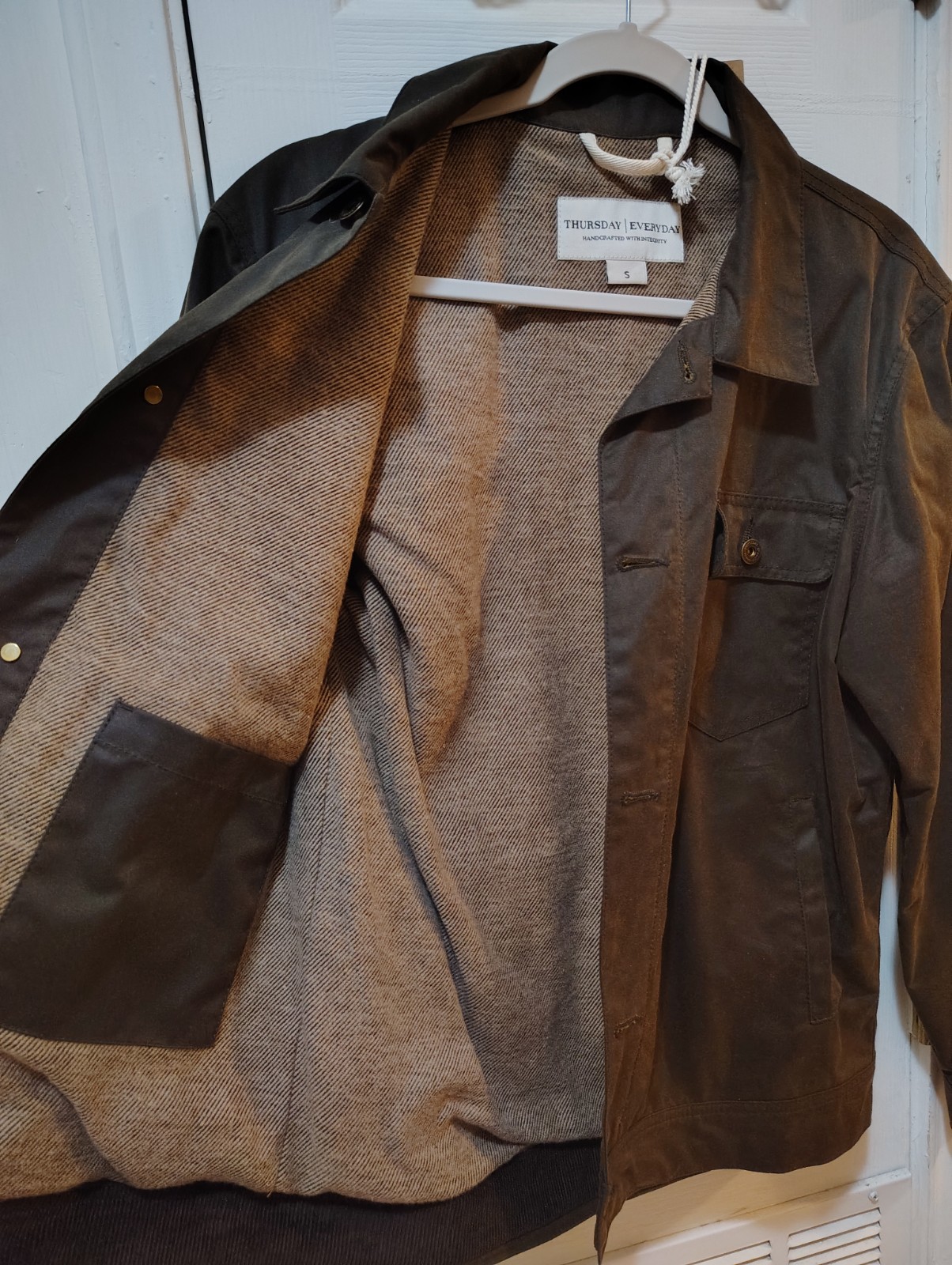 Thursday Men’s Brown Wax Jacket Button Closure Point Collar Regular Fit Size S