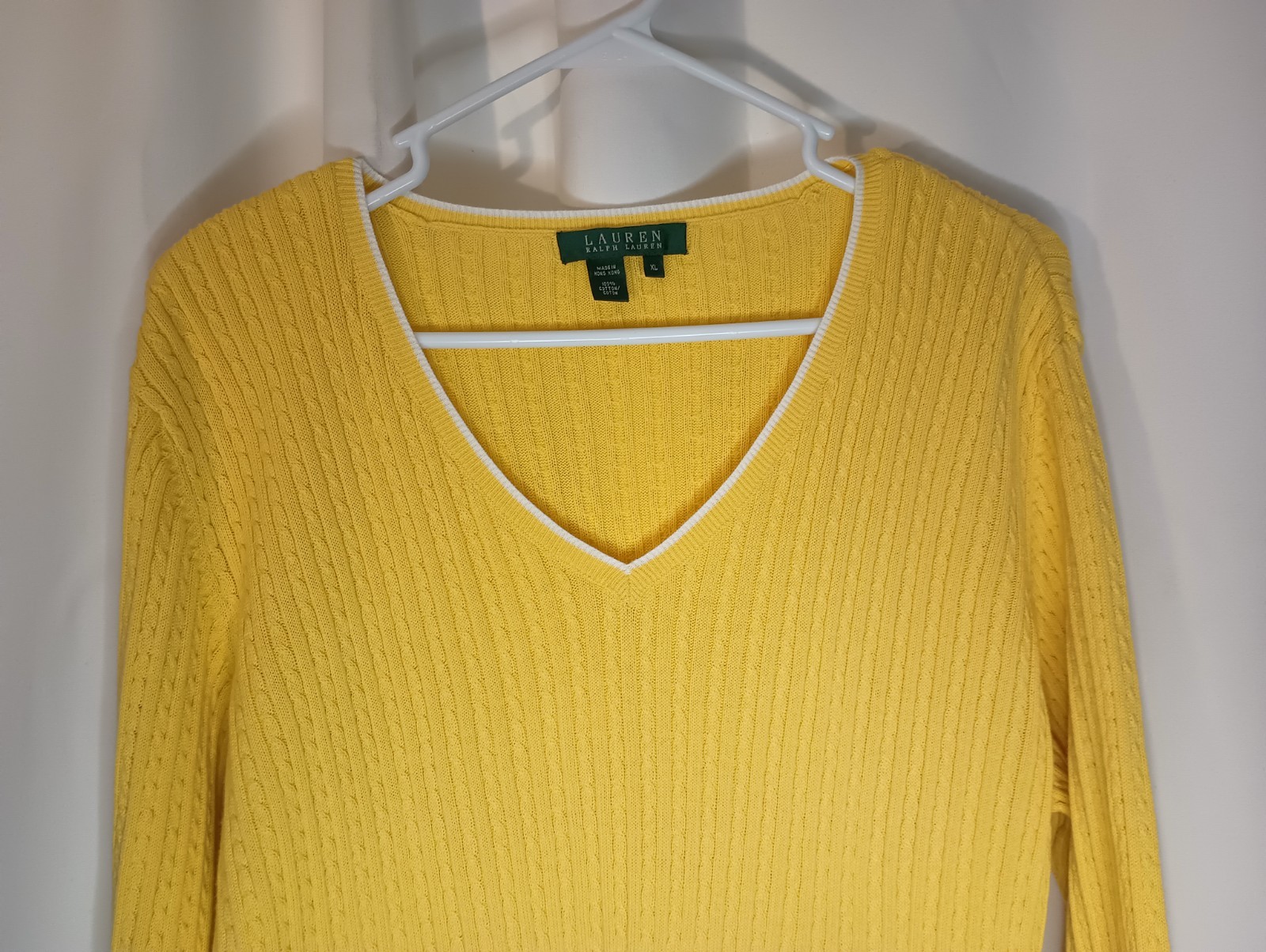 Ralph Lauren Womens Cable Knit Sweater XL Butter Yellow Tennis Prep Old Money