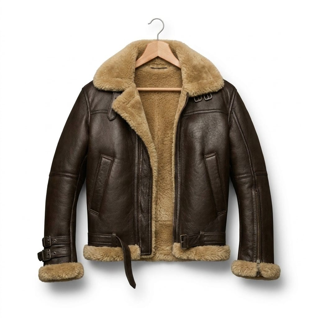Men B3 Shearling Aviator Jacket Brown Leather Bomber Flight Jacket Winter Coat
