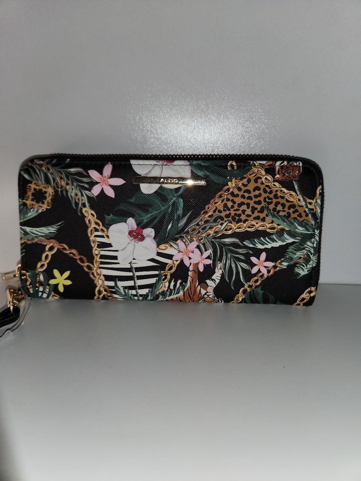 Aldo Wristlet Animal Cheetah Leopard Print Gold Hardware Designer Wallet Purse