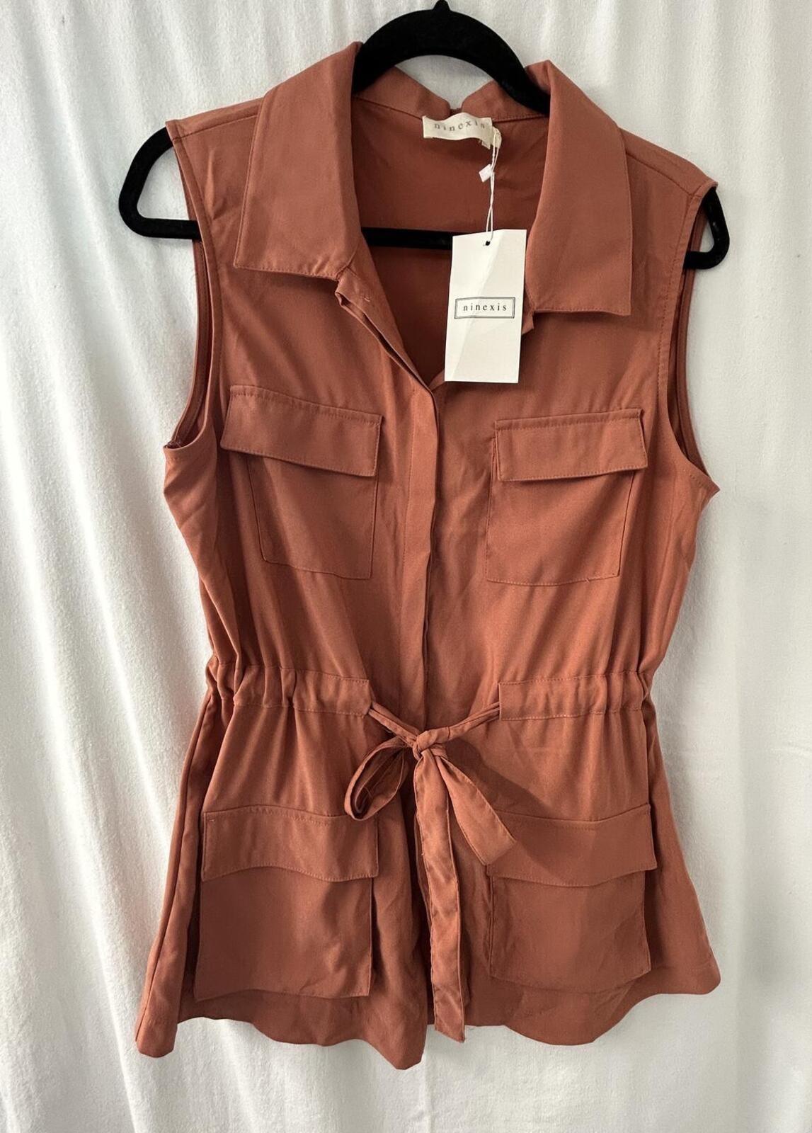 Ninexis NWT Safari Utility Top Rust Sleeveless Tie Waist Size L