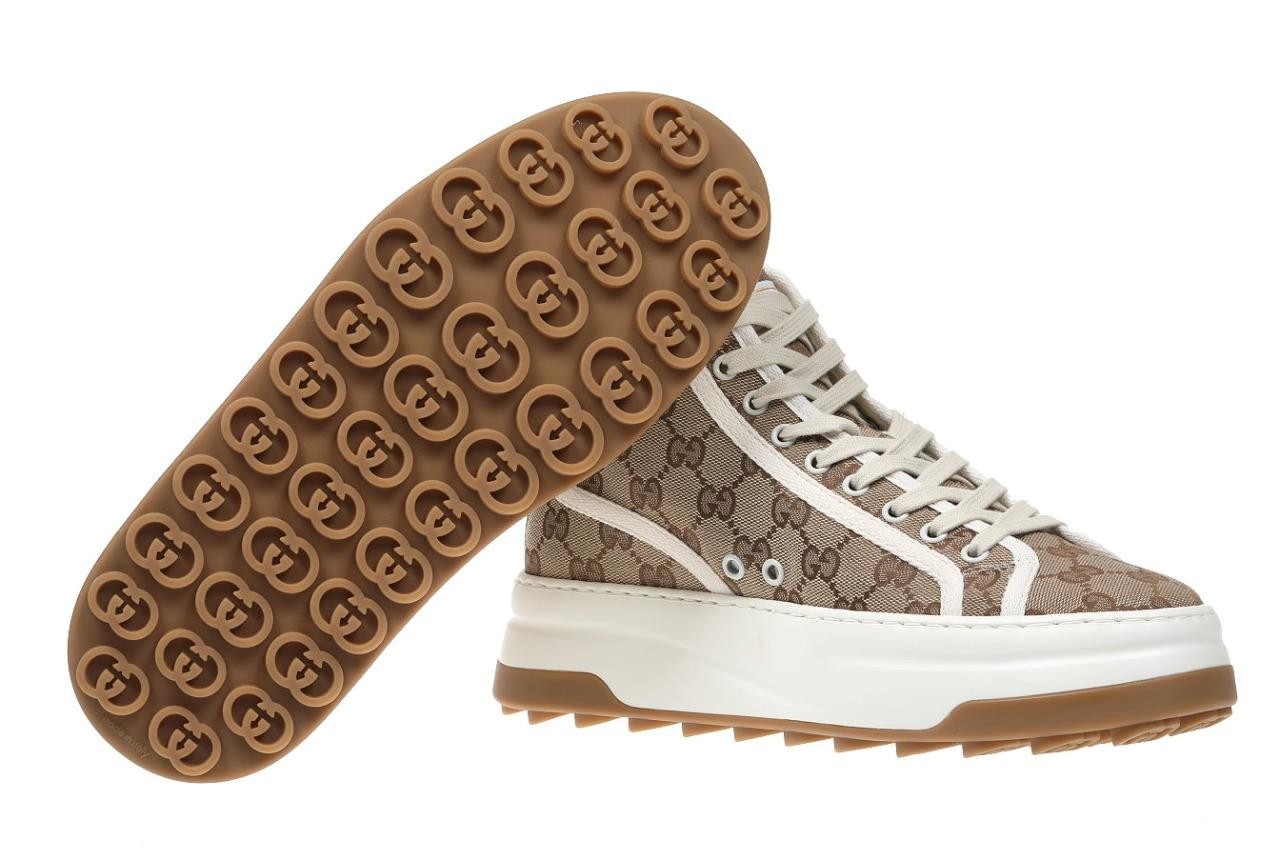 NEW GUCCI BEIGE EBONY CANVAS HIGH TOP SNEAKERS SHOES 6/US 6.5