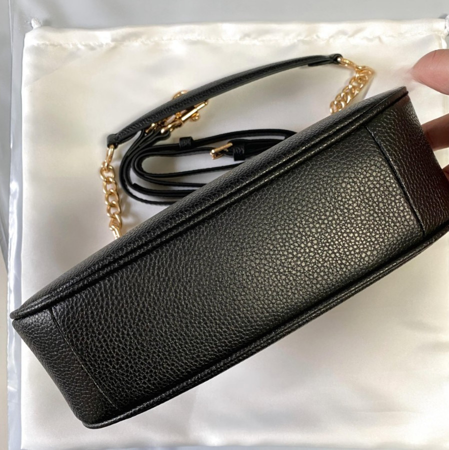 COACH CA209 TERI Shoulder Bag Hand Bag Black Refined Pebble Leather Outlet