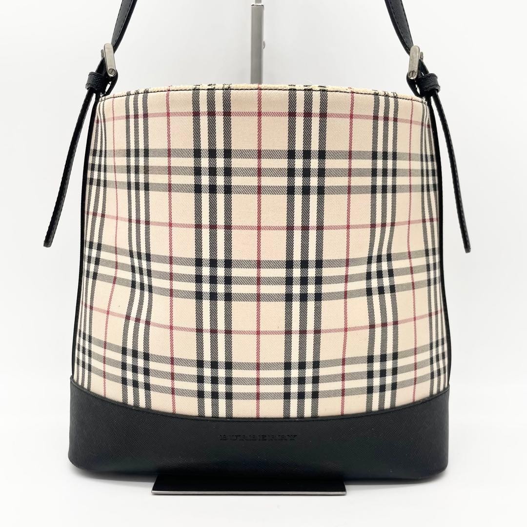 Burberry Nova Check Leather Tote Bag, 8.7×10.6×4.7in, Used