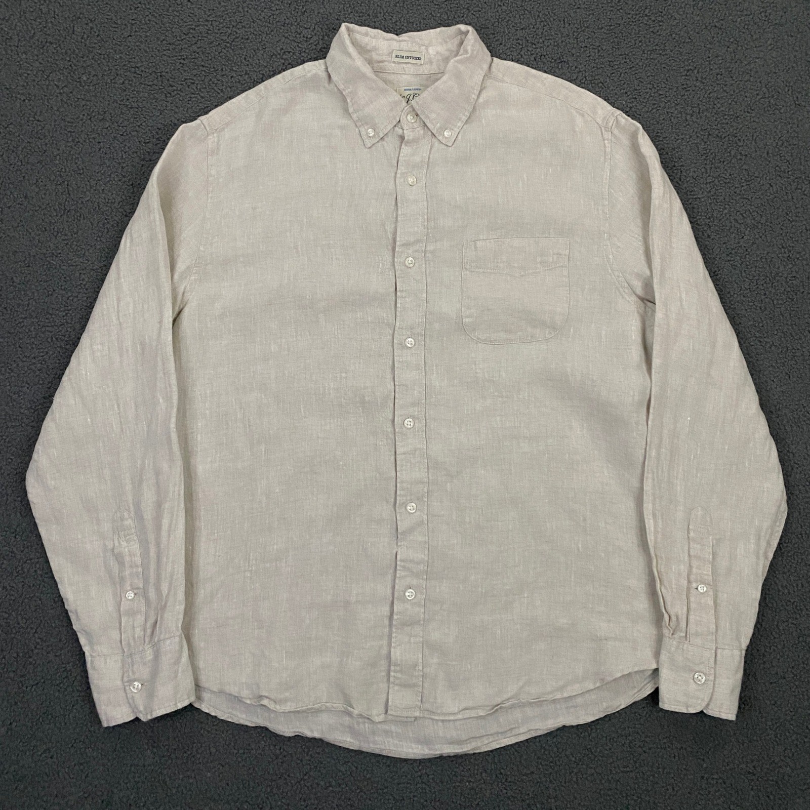 J.CREW Baird McNutt Irish Linen Shirt Mens Large Slim Unutucked Button Up Beige