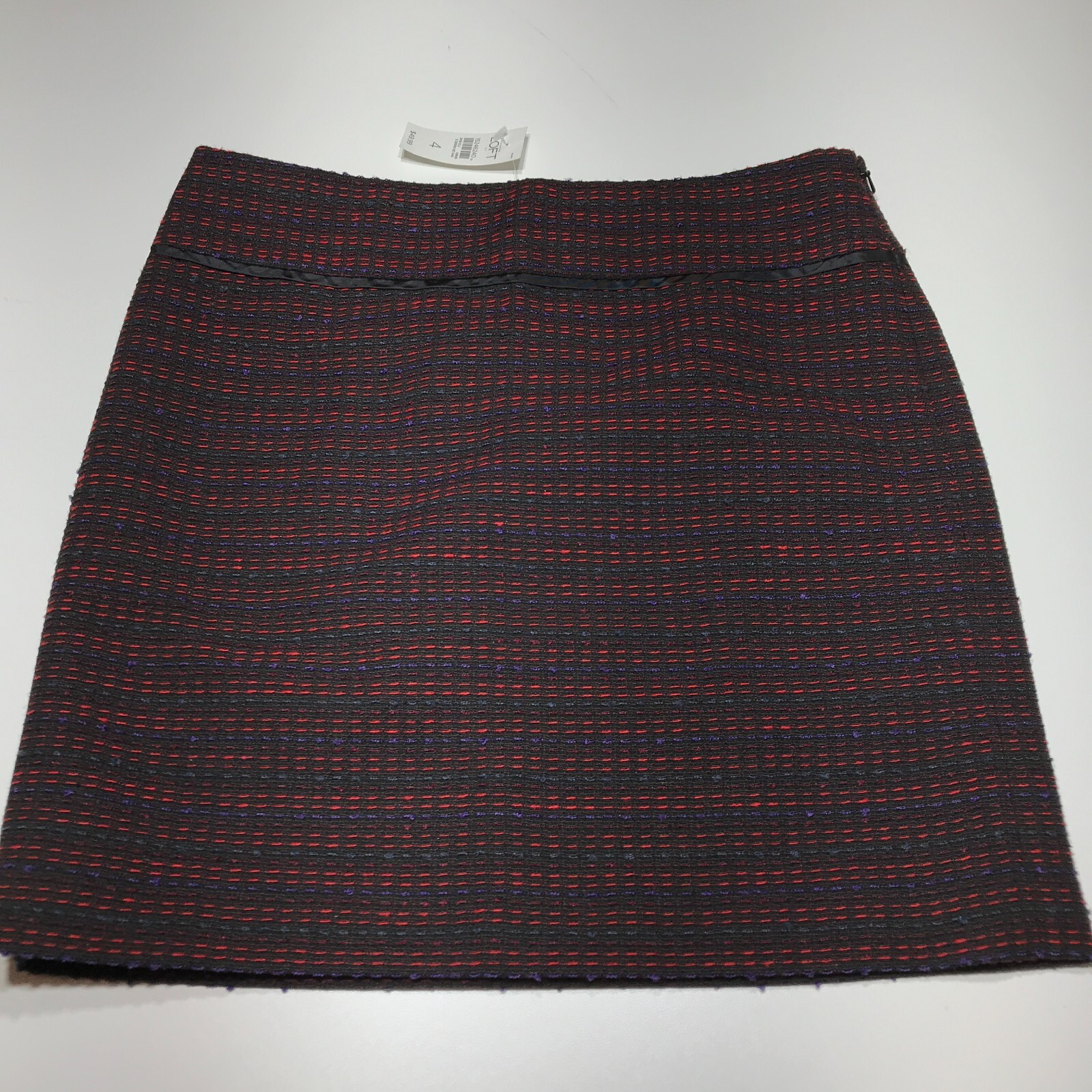 Loft Skirt Womens Size 4 Side Zip Lined Black Red Blue Purple Woven Straight NWT