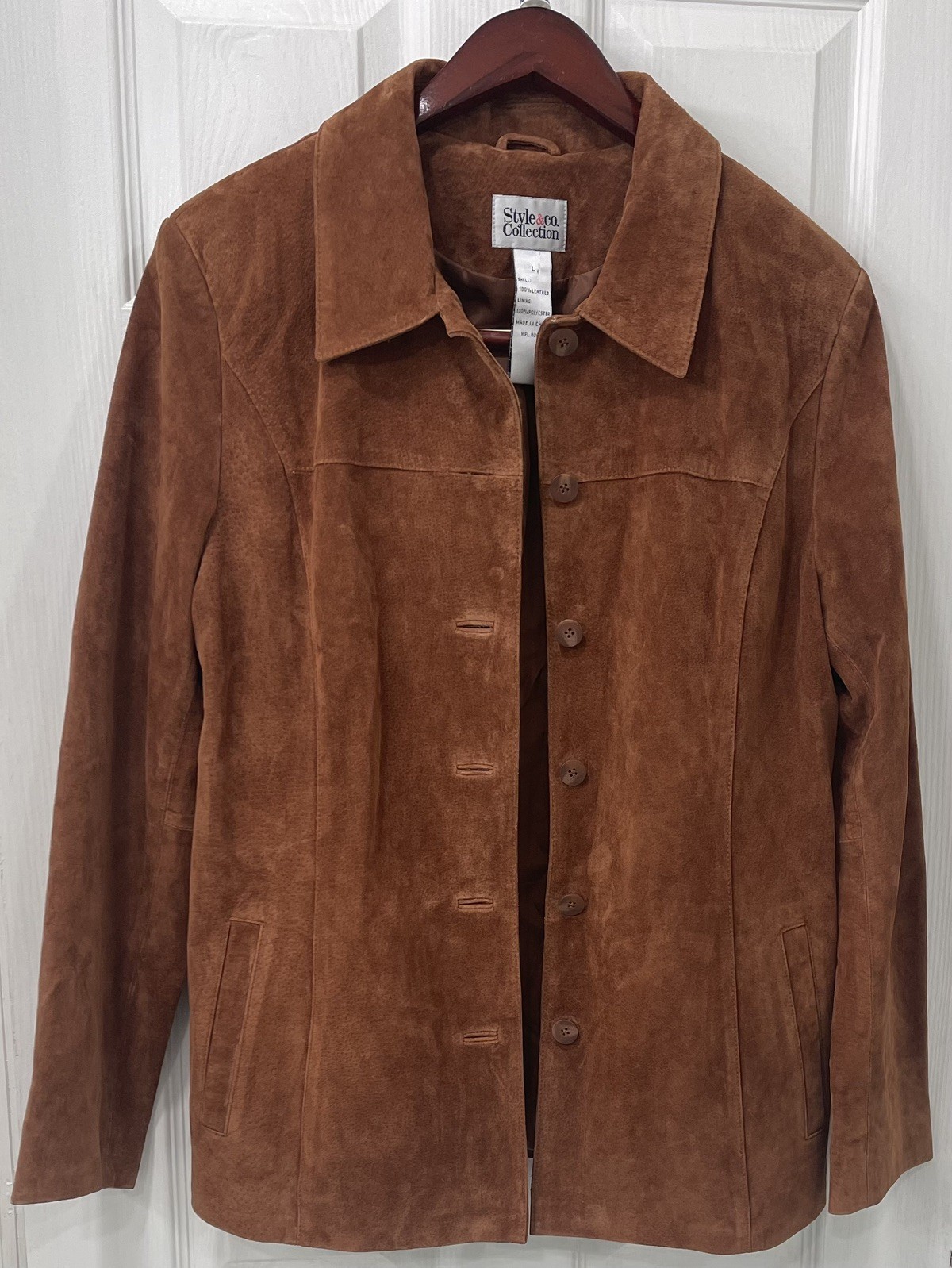 Style & Co. Collection brown 100% leather suede jacket with pockets – size L