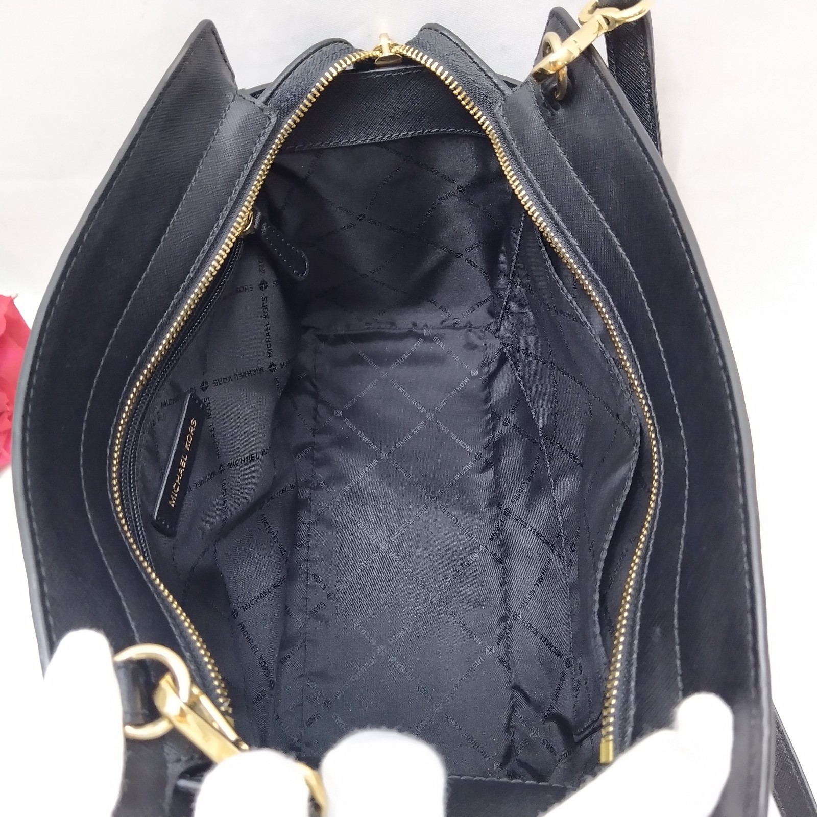 Michael Kors Black Leather Studded Double Handles Satchel Bag