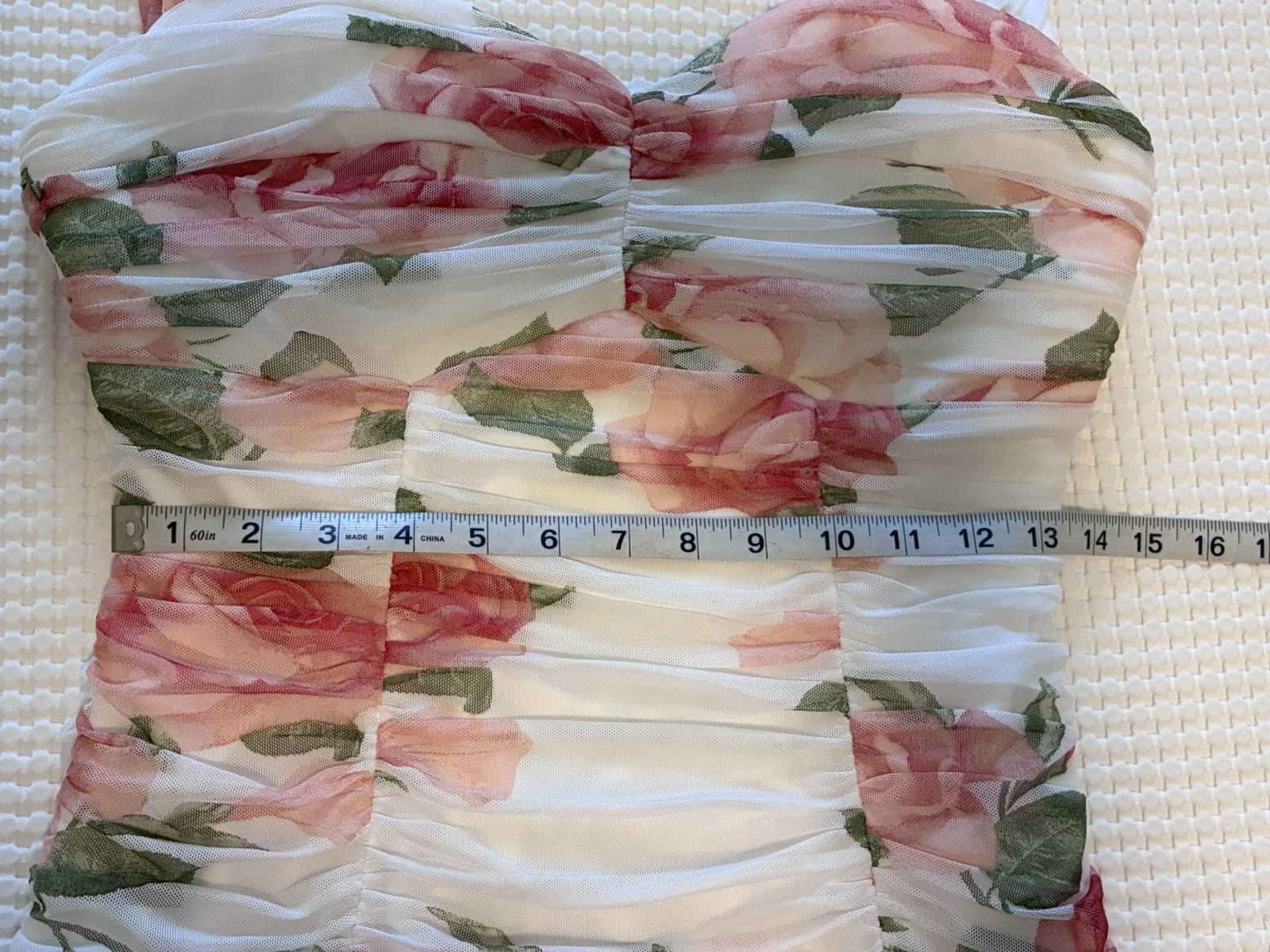 Venus Floral Mesh Ruched Sweetheart Neckline Top Pink Rose Sleeveless Blouse L