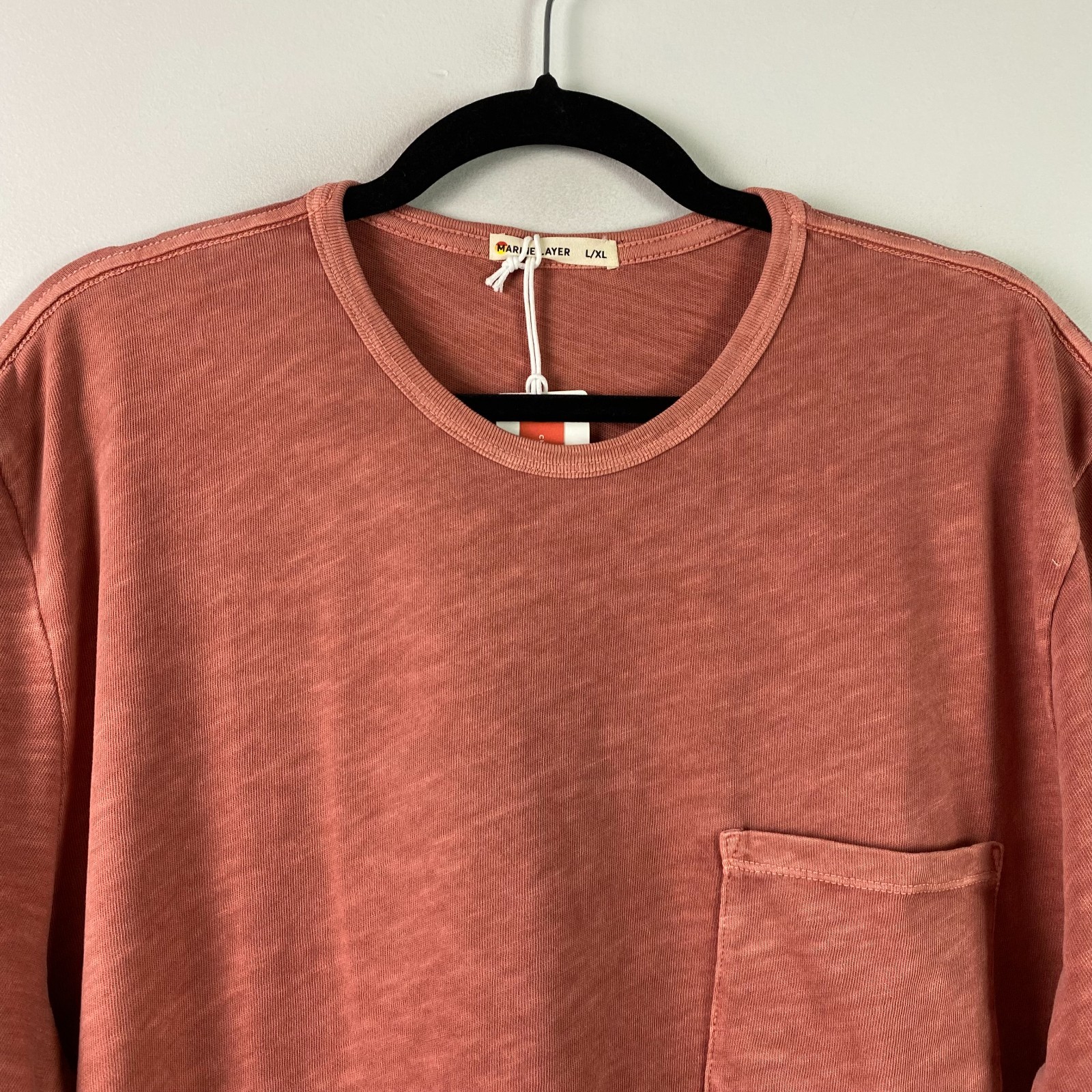 Marine Layer Tee Mens Size L Vintage Heavy Slub Pocket Rust Red Short Sleeve