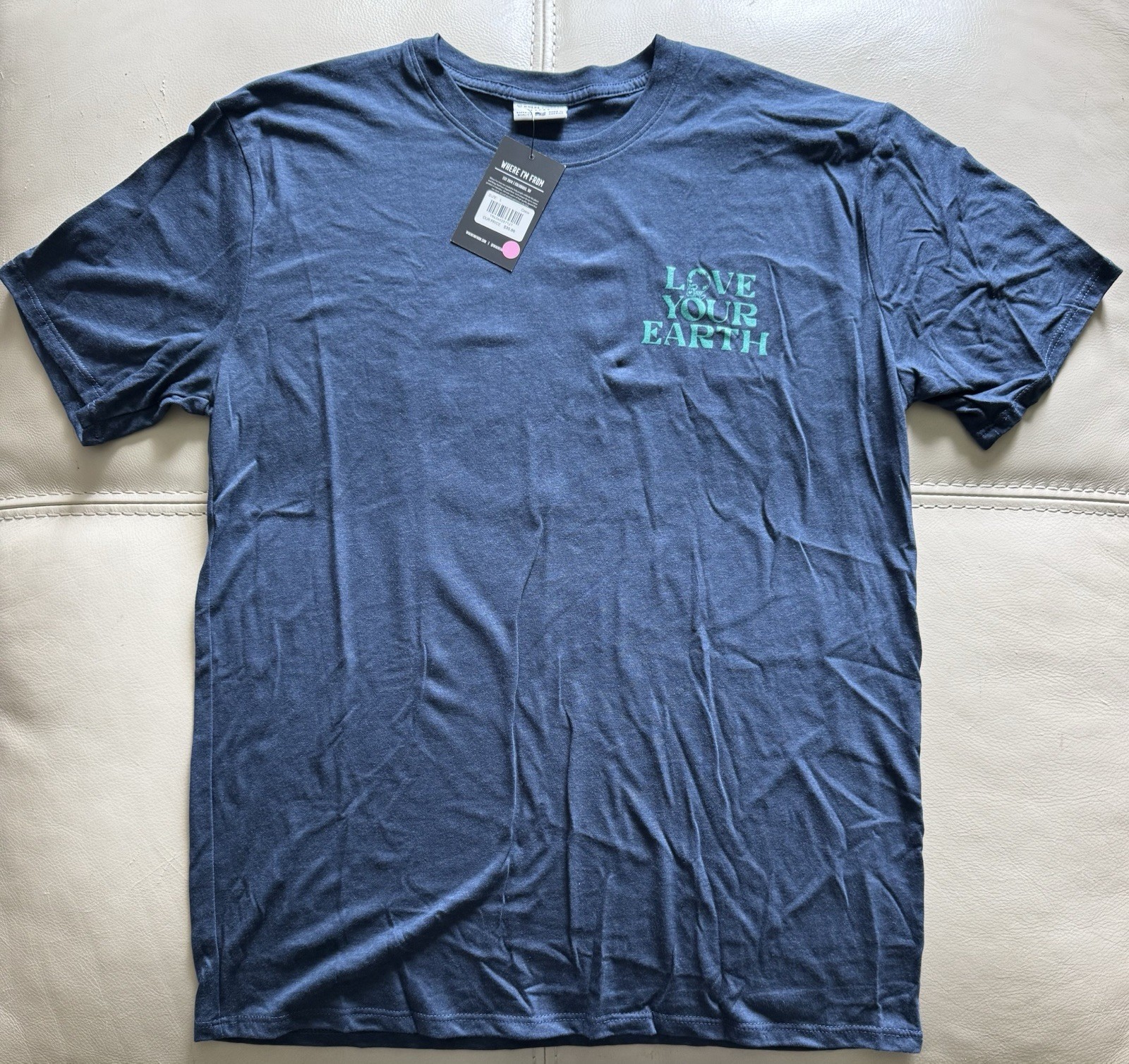 Where I’m From Love Your Earth Graphic Print T-Shirt Blue Men’s L Crew Neck SS