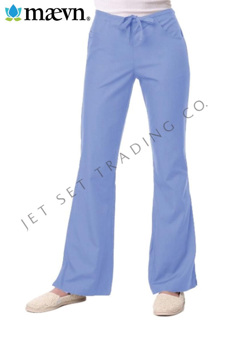 Maevn Women’s Ceil Blue Scrub Set 2 Pocket Top Flare Leg Pants Sizes 2XS to 2XL