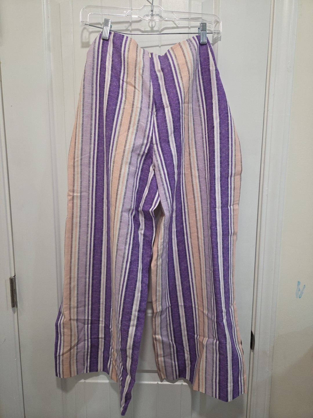 Beige By eci Linen Pants Purple Pink Stripe Size 14 NWT