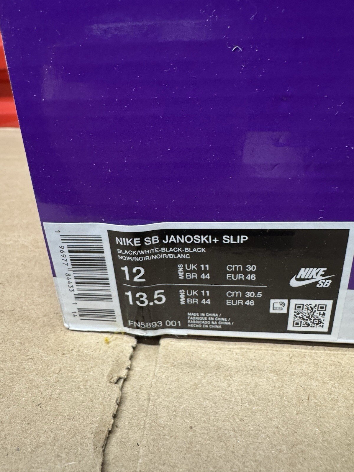 Nike SB Zoom Janoski+ Slip ‘Black White’ FN5893-001 Men’s Size 12 Shoes