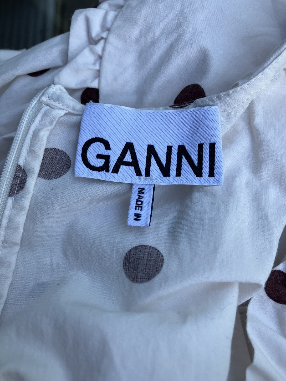 GANNI Polka Dot White Poplin Sailor Collar Mini Dress Size EU 42 US 10 / 12